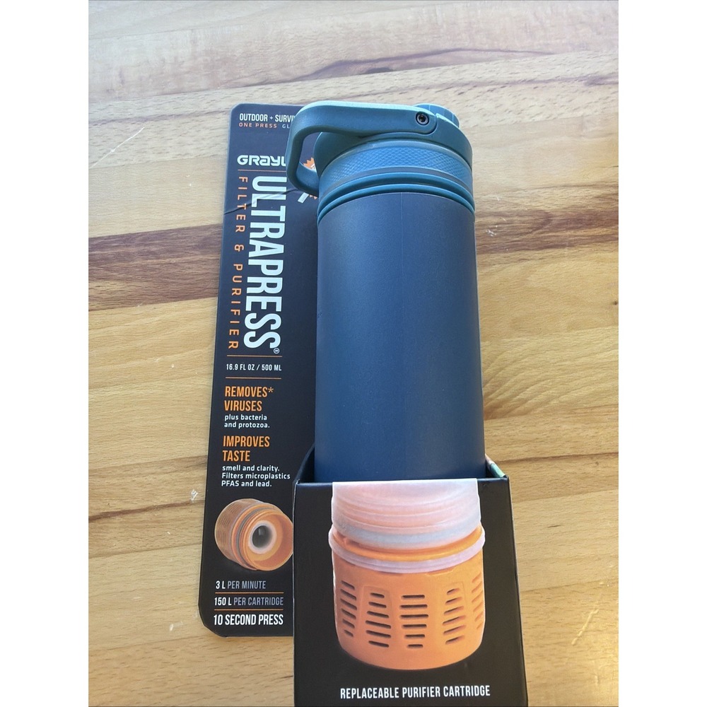 GRAYL 16.9oz UltraPress Purifier Bottle Filter Blue Pre Owned Missing Filter